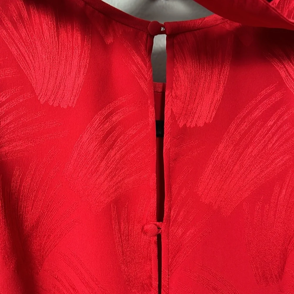 Vintage Women’s Silk Red Shift Dress Faux Feather Hem Necktie Slip on size S - Picture 17 of 17